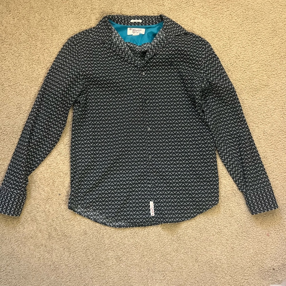 Original Penguin Navy Micro-Pattern Long Sleeve Button-Down Shirt
